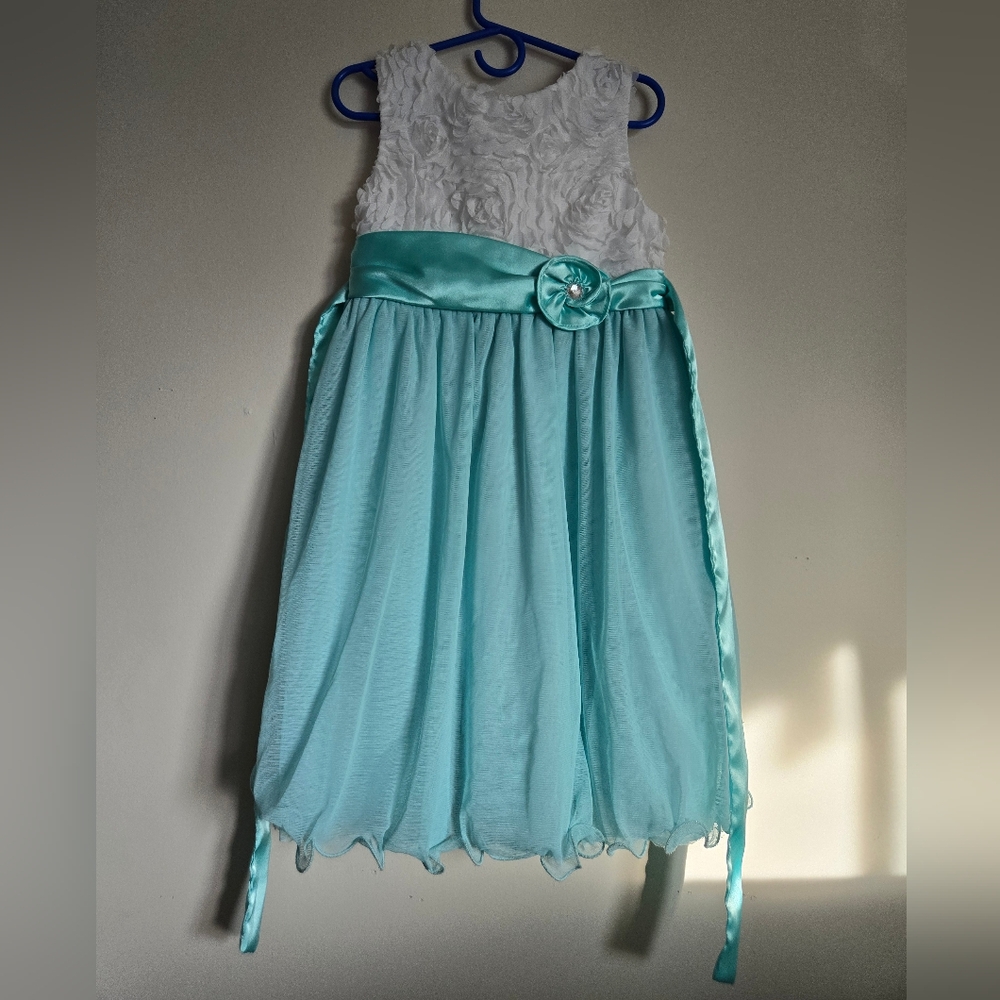 Rare, Too! Dress Girls Floral Layered Casual White Mint Green Size 6